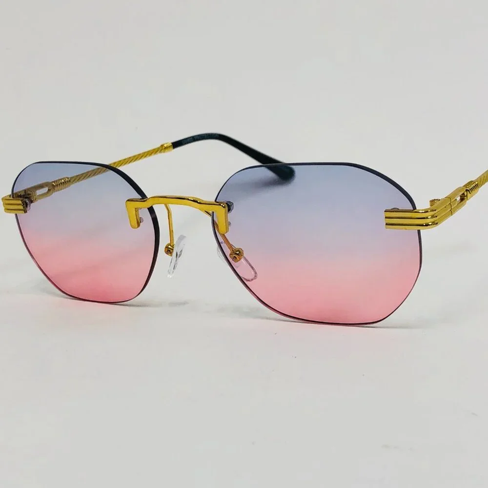 Hip Hop Women Men Sunglasses Blue Pink Rimless Luxury Retro Shades Gold‎ Metal